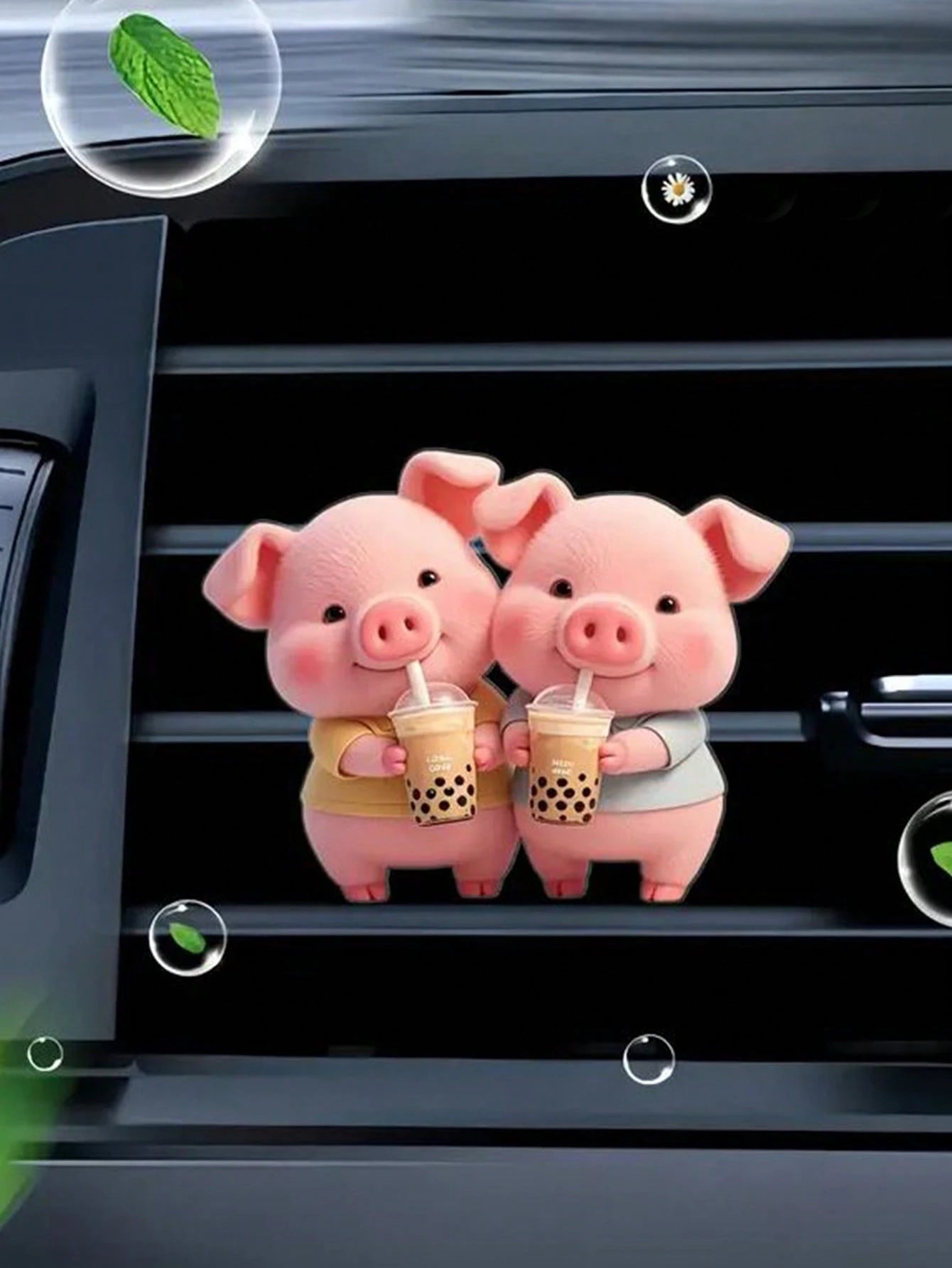 1pc Cute Piglet Drinking Bubble Tea Acrylic Car Air Vent Clip Fragrance Diffuser, Car Air Freshener Vent Clip, Car Interior Decor