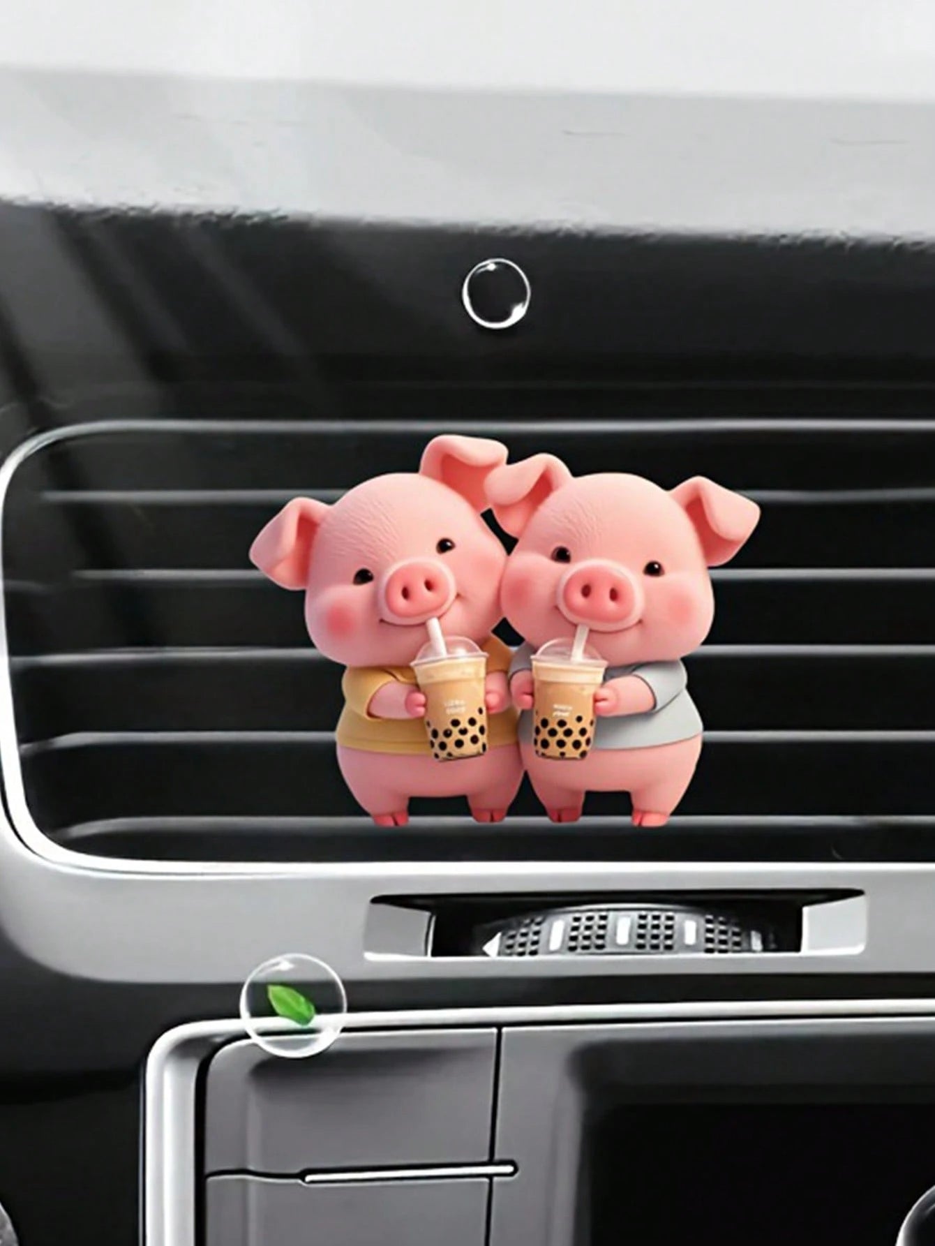 1pc Cute Piglet Drinking Bubble Tea Acrylic Car Air Vent Clip Fragrance Diffuser, Car Air Freshener Vent Clip, Car Interior Decor