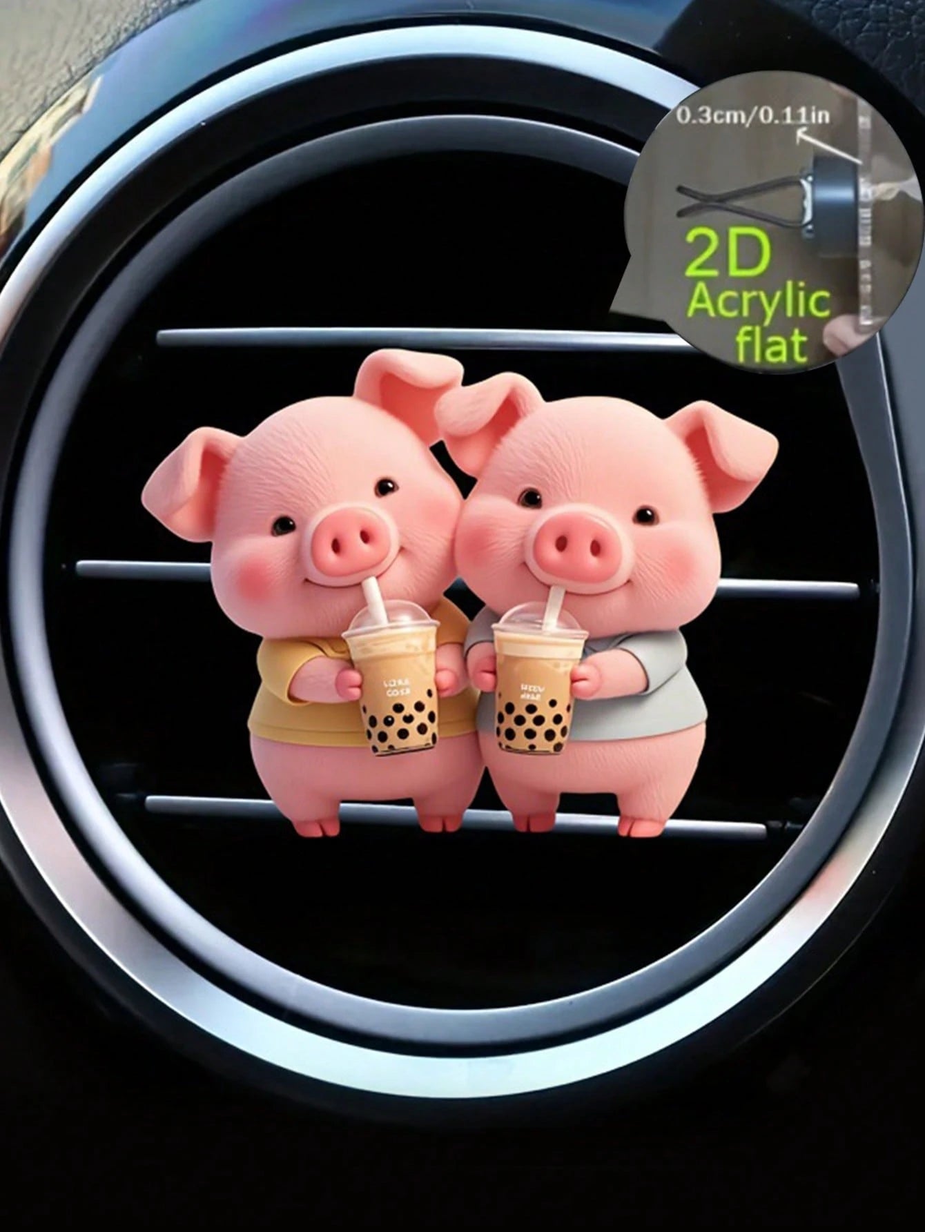 1pc Cute Piglet Drinking Bubble Tea Acrylic Car Air Vent Clip Fragrance Diffuser, Car Air Freshener Vent Clip, Car Interior Decor
