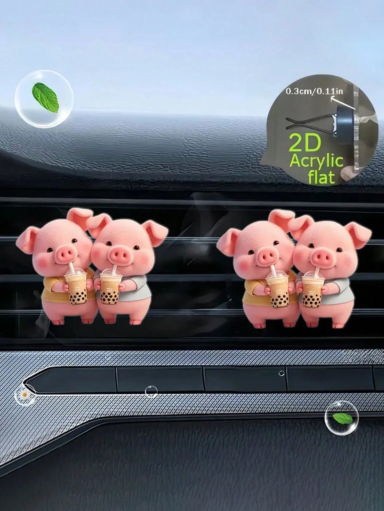 1pc Cute Piglet Drinking Bubble Tea Acrylic Car Air Vent Clip Fragrance Diffuser, Car Air Freshener Vent Clip, Car Interior Decor