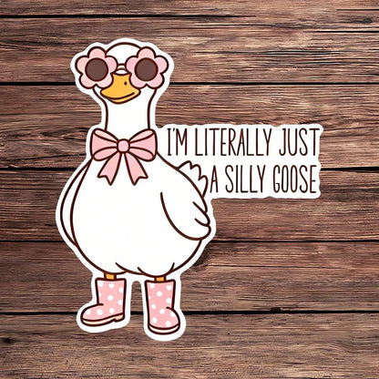 1PC Cute Silly Goose Sticker, Funny Cartoon Animal Saying Vinyl Decal For Laptop Water Bottle Notebook, Waterproof Wildlife Decal Sticker, Aesthetic Stationery Journaling Scrapbook Accessories Gift Fo