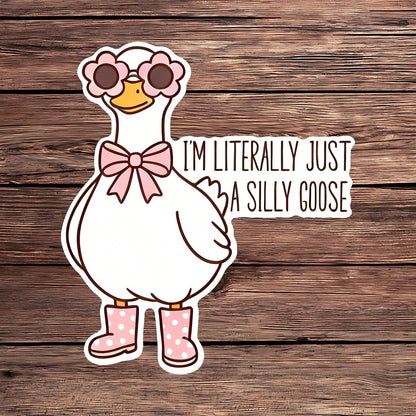 1PC Cute Silly Goose Sticker, Funny Cartoon Animal Saying Vinyl Decal For Laptop Water Bottle Notebook, Waterproof Wildlife Decal Sticker, Aesthetic Stationery Journaling Scrapbook Accessories Gift Fo