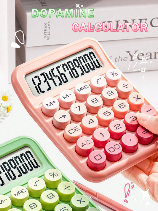 1pc Dopamine Color Calculator, 12 Digit Widescreen Display, Office Calculator, Student Portable Electronic Computer, ABS Material, Circular Button, Two Sizes To Choose From, Suitable For Office And St