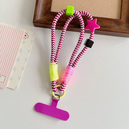 1PC Dopamine Pentagram Keychain Pendant Handbag Chain Clip Connector Shell Pentagram Handmade Woven Wrist Strap Short Camera Sturdy Durable Anti-Loss Detachable Phone Lanyard With Clip (Gradient Head
