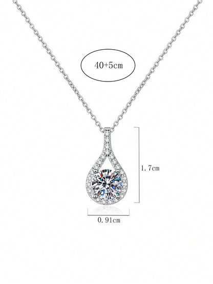 1pc Elegant And Luxurious 925 Silver 1 Carat Moissanite Diamond Necklace, Suitable For Women's Daily Wear, Work, Party, And Jewelry Gift