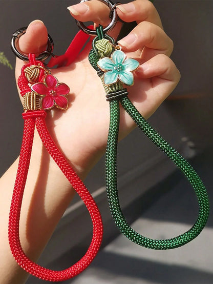 1pc Elegant Floral Handmade Lanyard, Short Phone Strap, Wristlet, Keychain, USB Holder