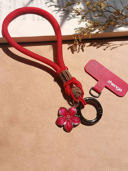 1pc Elegant Floral Handmade Lanyard, Short Phone Strap, Wristlet, Keychain, USB Holder