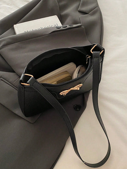 1pc Elegant Women's Crescent Shoulder Bag- Casual Chic Faux Leather Underarm Bag, Polyester Lining, Solid Color Zipper Handbag, Suitable For Various Occasions, Dating, Travel, Gift For Girlfriend, Va