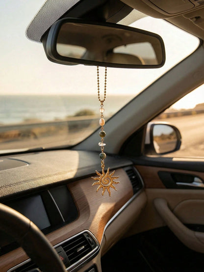1pc Emerald Green Bohemian Style Sun Shaped Car Pendant Charm