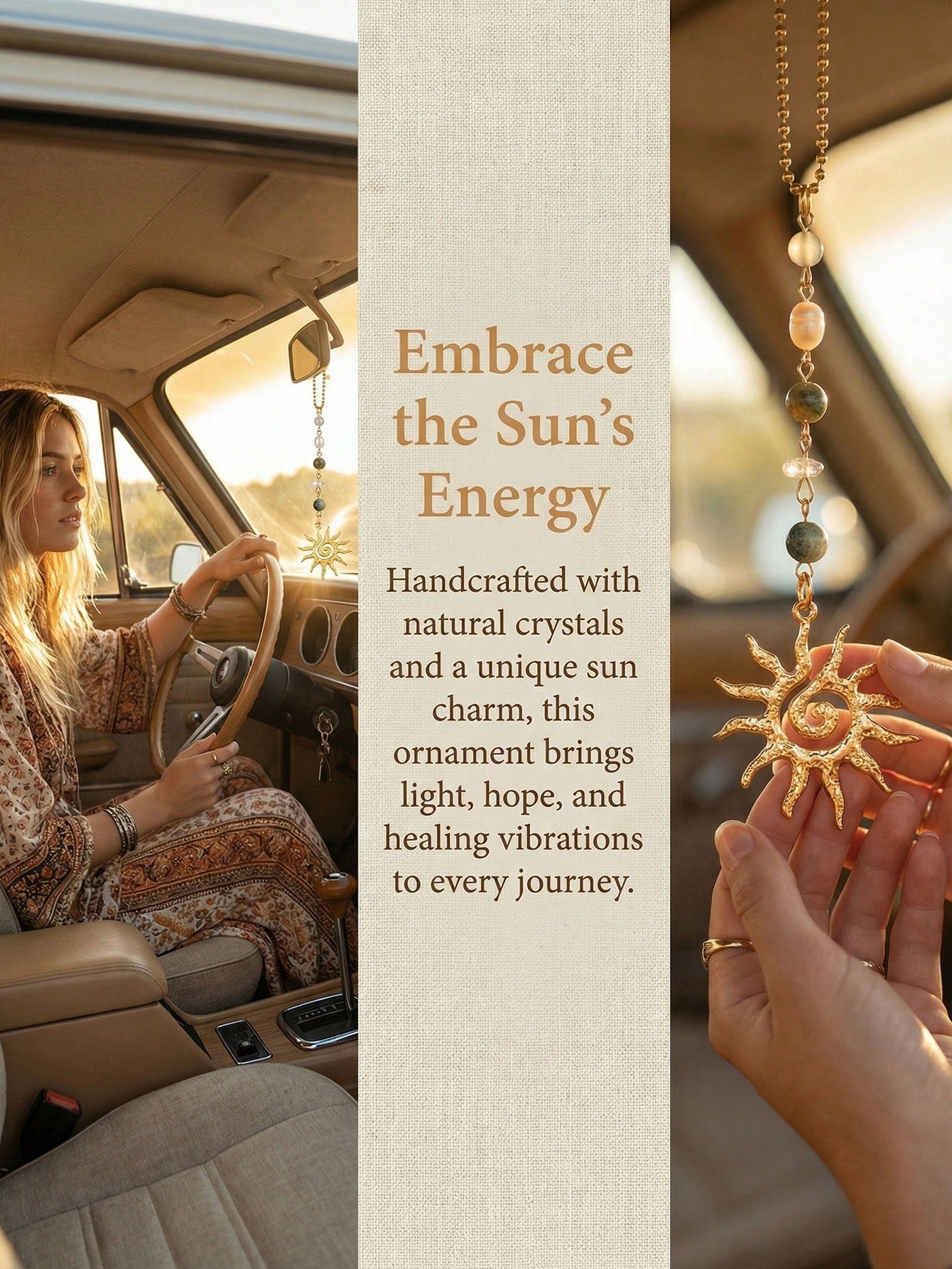 1pc Emerald Green Bohemian Style Sun Shaped Car Pendant Charm