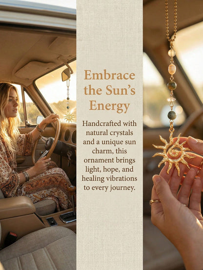 1pc Emerald Green Bohemian Style Sun Shaped Car Pendant Charm