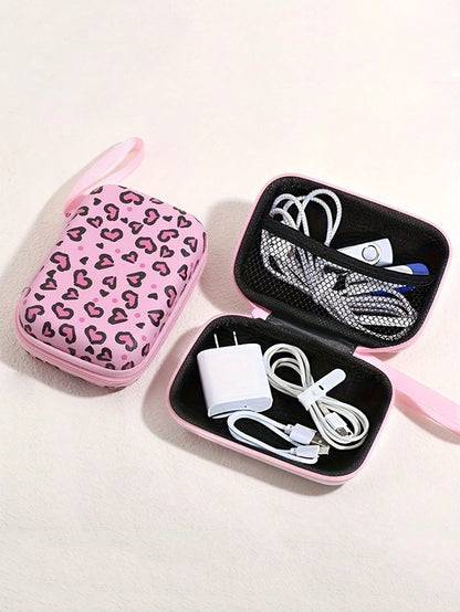 1pc EVA Fashion Cute Floral Print Handheld Digital Accessories Storage Bag Suitable For Cables Earphones Chargers And Other Digital Accessories Portable Protective Case Leopard Print Cheetah Print Cha