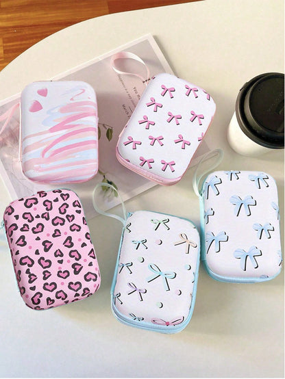 1pc EVA Fashion Cute Floral Print Handheld Digital Accessories Storage Bag Suitable For Cables Earphones Chargers And Other Digital Accessories Portable Protective Case Leopard Print Cheetah Print Cha