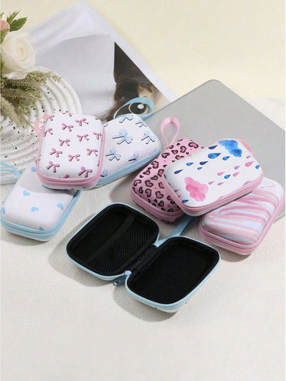 1pc EVA Fashion Cute Floral Print Handheld Digital Accessories Storage Bag Suitable For Cables Earphones Chargers And Other Digital Accessories Portable Protective Case Leopard Print Cheetah Print Cha