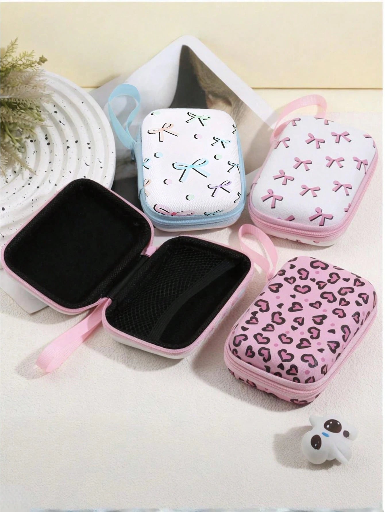 1pc EVA Fashion Cute Floral Print Handheld Digital Accessories Storage Bag Suitable For Cables Earphones Chargers And Other Digital Accessories Portable Protective Case Leopard Print Cheetah Print Cha