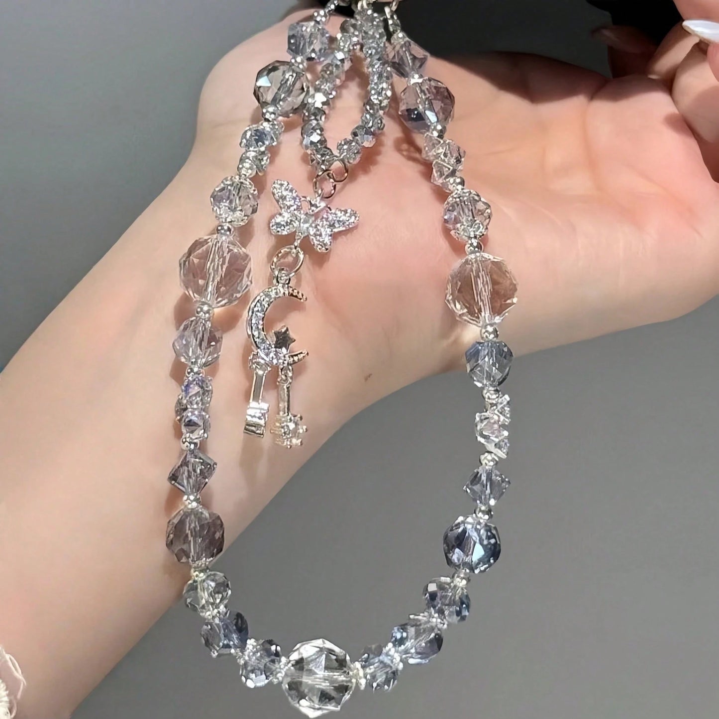 1pc Extra Large Ice Crystal Bead Phone Lanyard- Shiny Fairy Style Phone Charm, Transparent Glossy Luxury Multifunctional Phone Accessory, Suitable For Most Smartphones