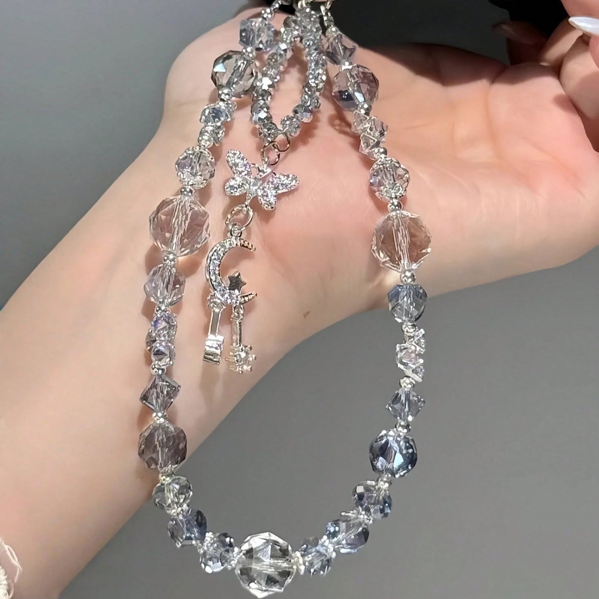 1pc Extra Large Ice Crystal Bead Phone Lanyard- Shiny Fairy Style Phone Charm, Transparent Glossy Luxury Multifunctional Phone Accessory, Suitable For Most Smartphones
