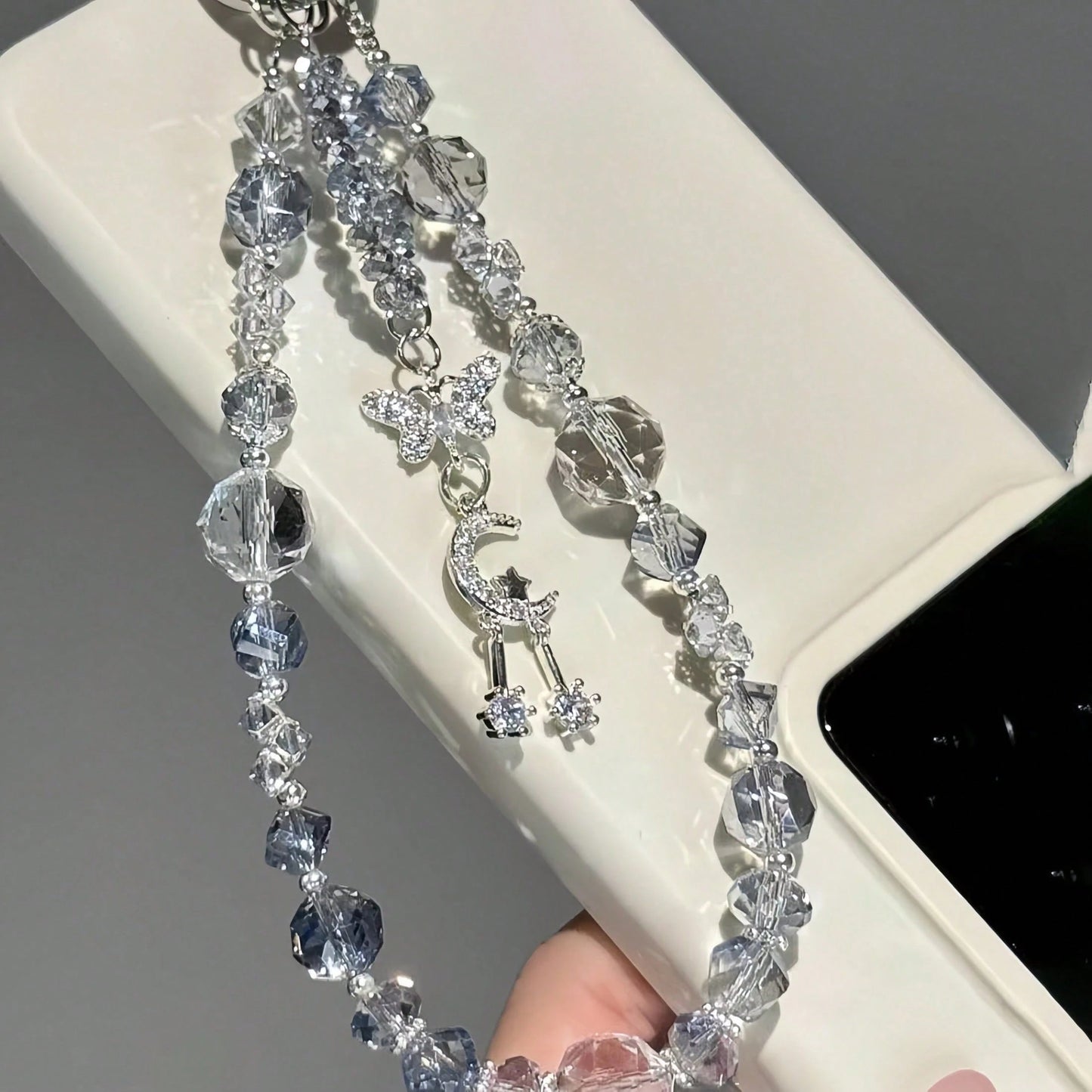 1pc Extra Large Ice Crystal Bead Phone Lanyard- Shiny Fairy Style Phone Charm, Transparent Glossy Luxury Multifunctional Phone Accessory, Suitable For Most Smartphones