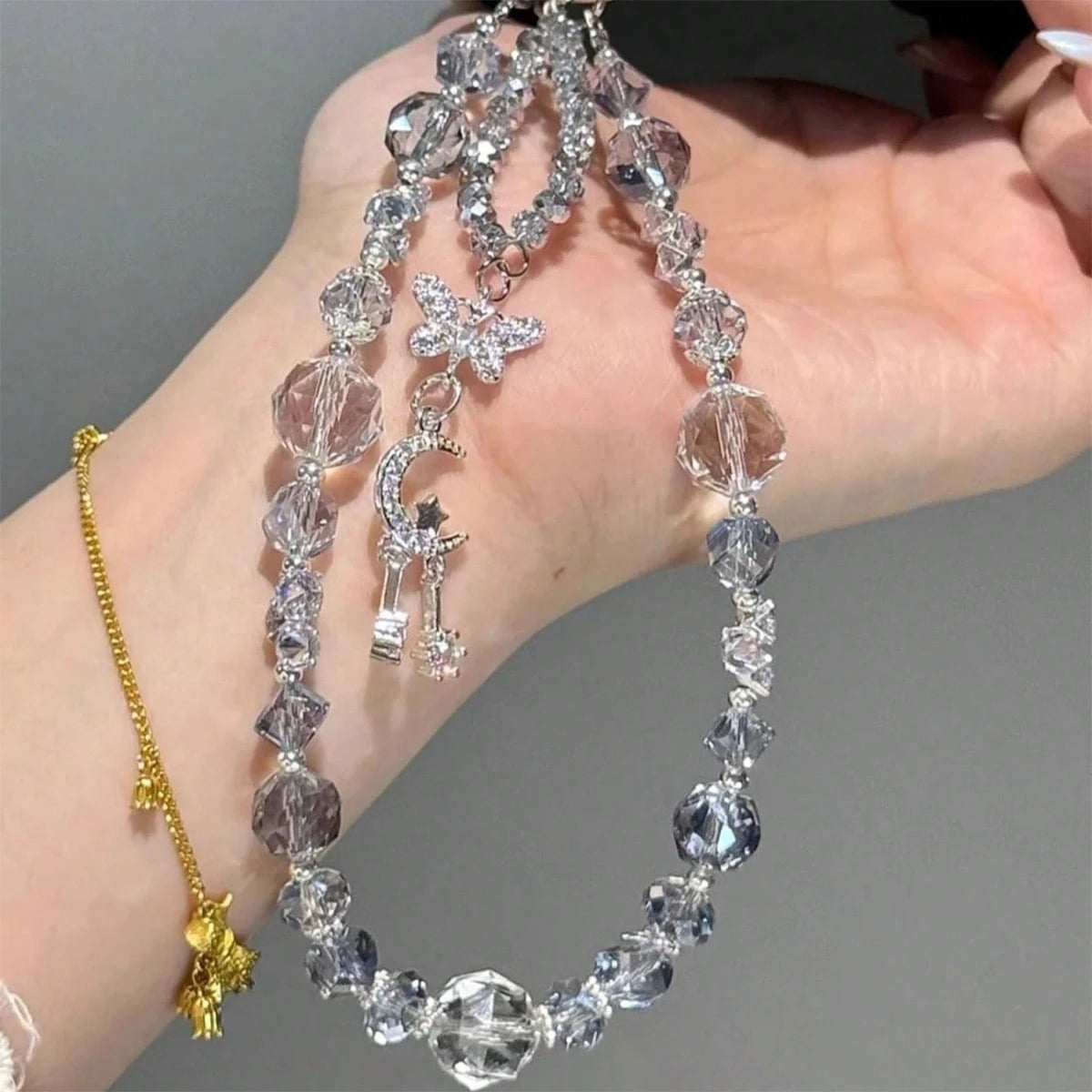 1pc Extra Large Ice Crystal Bead Phone Lanyard- Shiny Fairy Style Phone Charm, Transparent Glossy Luxury Multifunctional Phone Accessory, Suitable For Most Smartphones