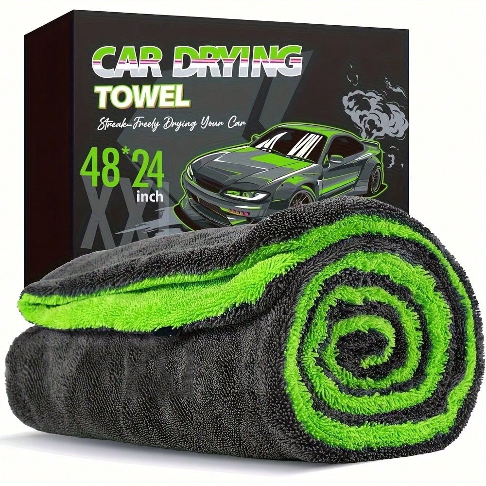 1pc Extra Thick Microfiber Car Wash Towel, Available In Small/Medium/Large Sizes: 30*30cm/40*40cm/40*60cm/50*80cm/60*90cm/60*120cm, 1200 GSM, Double-Sided Design, Super Absorbent & Quick Drying, Scrat