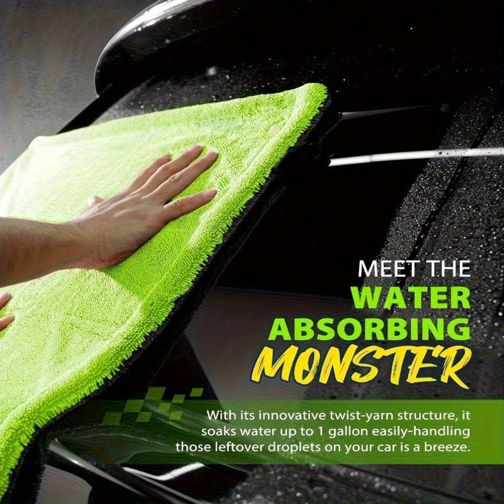 1pc Extra Thick Microfiber Car Wash Towel, Available In Small/Medium/Large Sizes: 30*30cm/40*40cm/40*60cm/50*80cm/60*90cm/60*120cm, 1200 GSM, Double-Sided Design, Super Absorbent & Quick Drying, Scrat