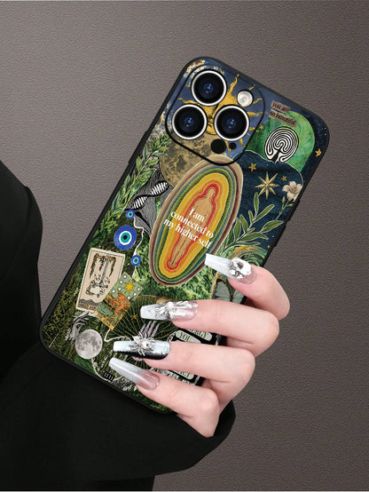 1pc Fashion Creative Personalized Spiritual Collage Style 2D Pattern Phone Case, For IPhone17/16/15/14/13/12/11 PLUS/PRO/PROMAX And Other Models, With Shockproof, Waterproof, Full Coverage Anti-Slip A