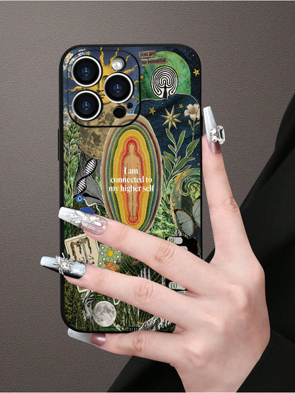 1pc Fashion Creative Personalized Spiritual Collage Style 2D Pattern Phone Case, For IPhone17/16/15/14/13/12/11 PLUS/PRO/PROMAX And Other Models, With Shockproof, Waterproof, Full Coverage Anti-Slip A