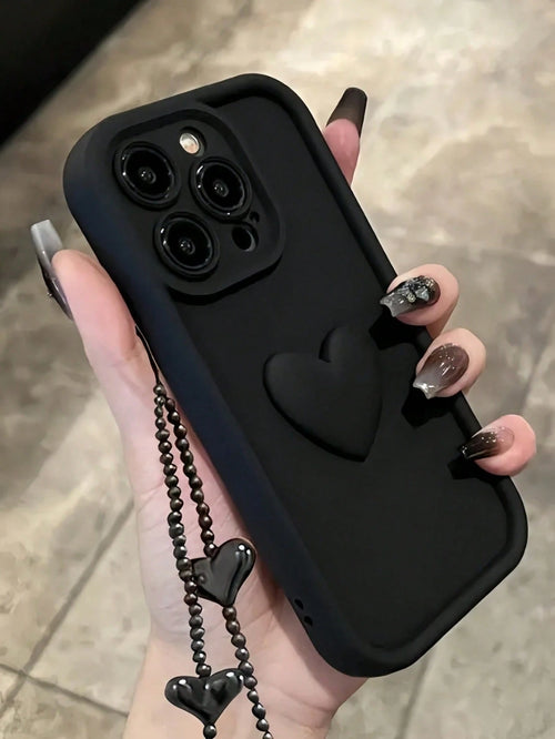 1pc Fashionable Black Heart Phone Case, Shockproof, Anti-Slip And Scratch-Resistant, Compatible With Apple 17 Pro Max, All Series Apple 17/16/15/14/13/12/11, S20-S25 Series. Perfect Gift For Valentine