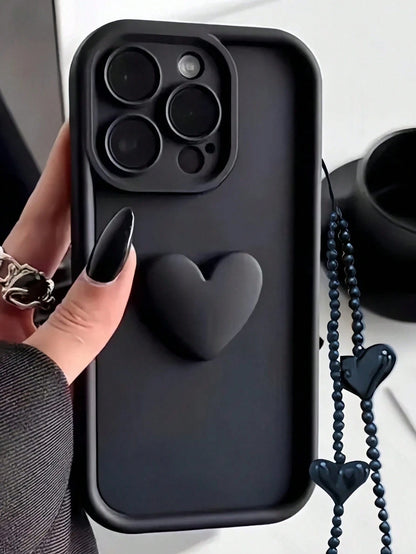 1pc Fashionable Black Heart Phone Case, Shockproof, Anti-Slip And Scratch-Resistant, Compatible With Apple 17 Pro Max, All Series Apple 17/16/15/14/13/12/11, S20-S25 Series. Perfect Gift For Valentine