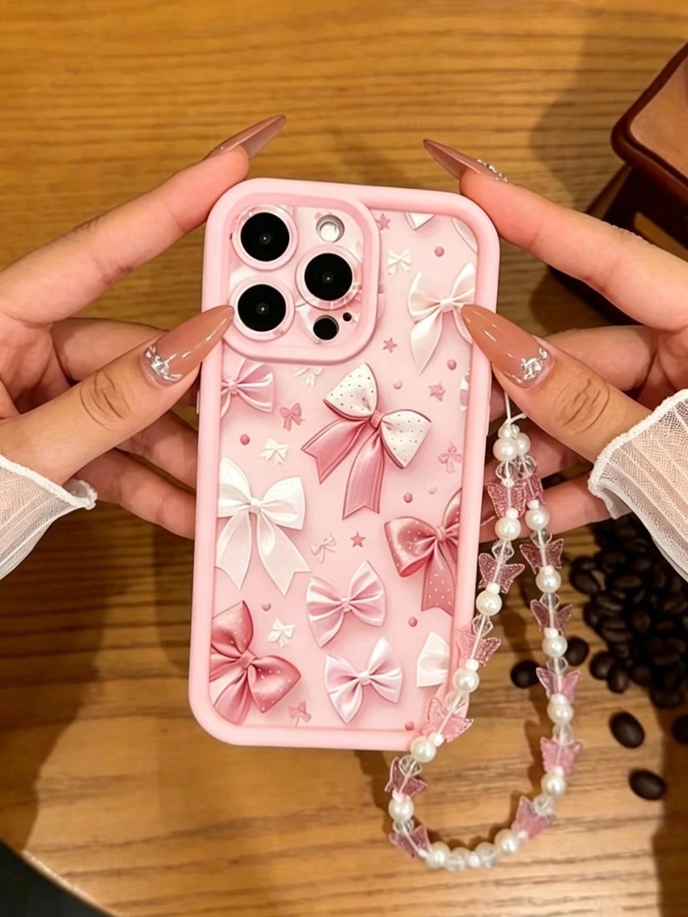 1pc Fashionable Cute Butterfly Painted Pink Butterfly Strap Shock-Proof Thick Phone Case With Butterfly Lanyard, Anti-Slip Anti-Drop Anti-Shock Durable Protective Cover For IPhone 17/17Pro/17ProMax/16
