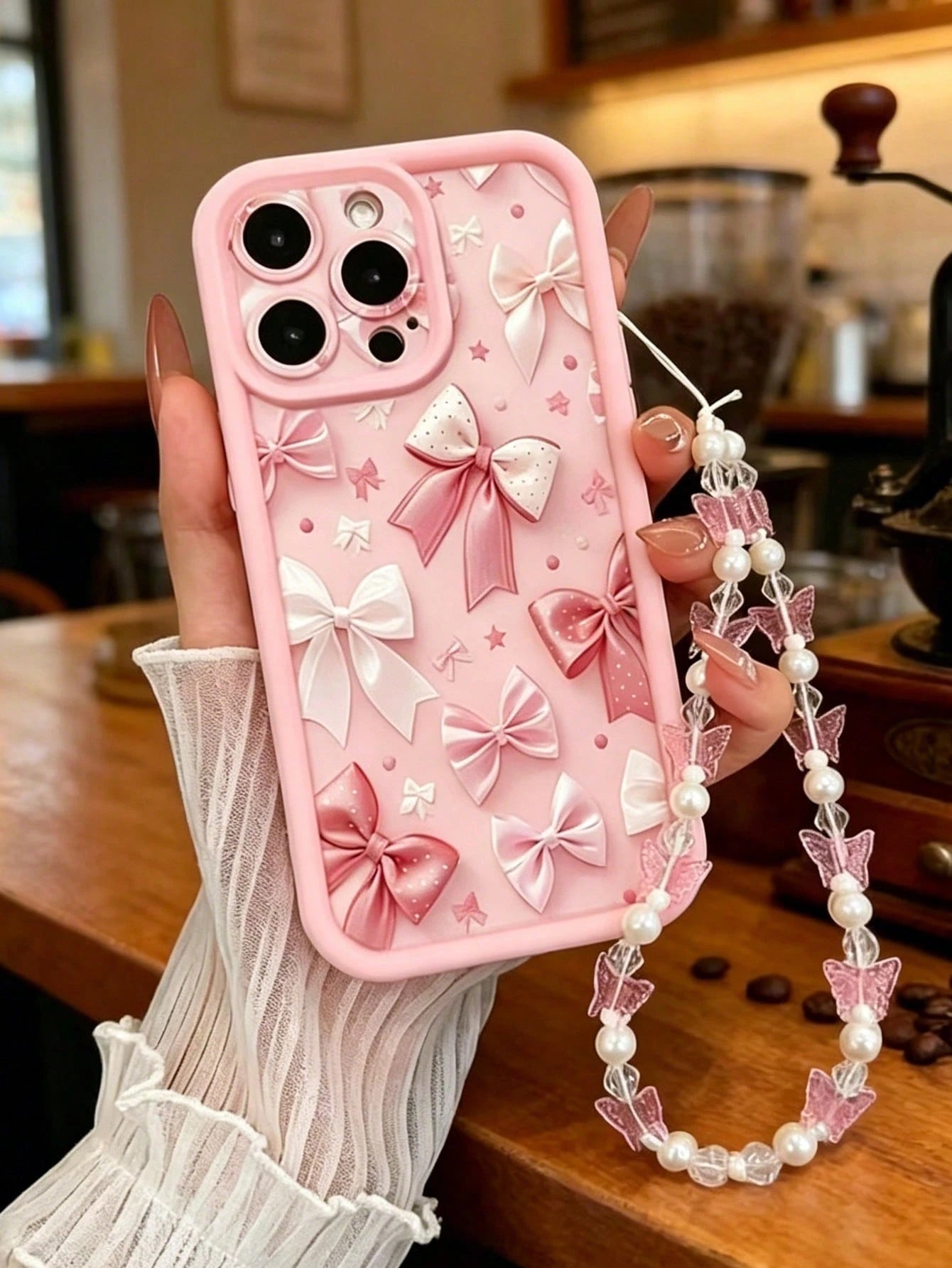 1pc Fashionable Cute Butterfly Painted Pink Butterfly Strap Shock-Proof Thick Phone Case With Butterfly Lanyard, Anti-Slip Anti-Drop Anti-Shock Durable Protective Cover For IPhone 17/17Pro/17ProMax/16