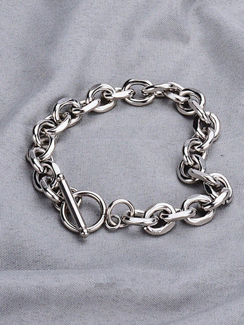1pc Fashionable Hip-Hop Stainless Steel O-Ring OT Clasp Chunky Bracelet, Minimalist Men's Stainless Steel Bracelet Suitable For Daily Wear