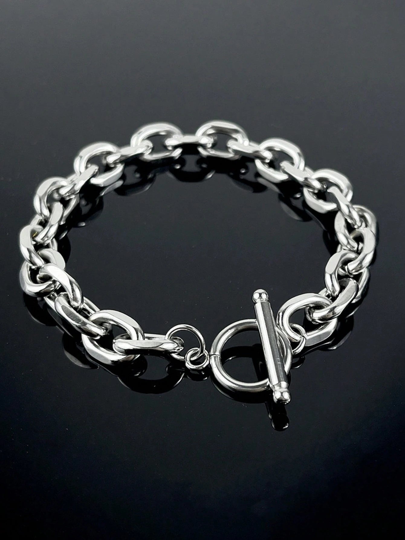 1pc Fashionable Hip-Hop Stainless Steel O-Ring OT Clasp Chunky Bracelet, Minimalist Men's Stainless Steel Bracelet Suitable For Daily Wear