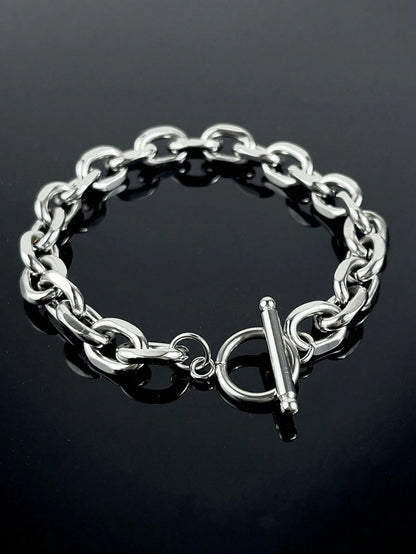 1pc Fashionable Hip-Hop Stainless Steel O-Ring OT Clasp Chunky Bracelet, Minimalist Men's Stainless Steel Bracelet Suitable For Daily Wear