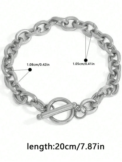 1pc Fashionable Hip-Hop Stainless Steel O-Ring OT Clasp Chunky Bracelet, Minimalist Men's Stainless Steel Bracelet Suitable For Daily Wear