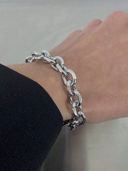 1pc Fashionable Hip-Hop Stainless Steel O-Ring OT Clasp Chunky Bracelet, Minimalist Men's Stainless Steel Bracelet Suitable For Daily Wear