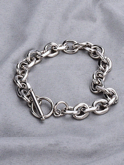 1pc Fashionable Hip-Hop Stainless Steel O-Ring OT Clasp Chunky Bracelet, Minimalist Men's Stainless Steel Bracelet Suitable For Daily Wear