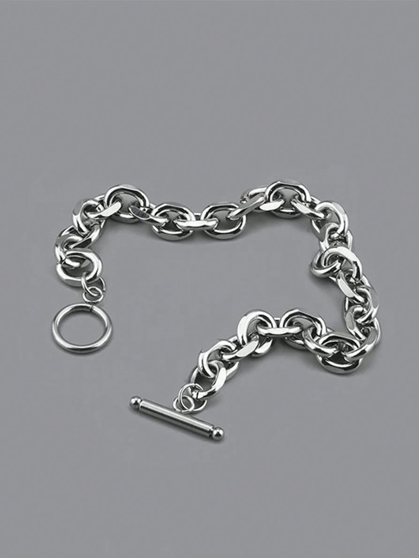 1pc Fashionable Hip-Hop Stainless Steel O-Ring OT Clasp Chunky Bracelet, Minimalist Men's Stainless Steel Bracelet Suitable For Daily Wear