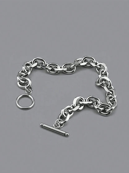 1pc Fashionable Hip-Hop Stainless Steel O-Ring OT Clasp Chunky Bracelet, Minimalist Men's Stainless Steel Bracelet Suitable For Daily Wear