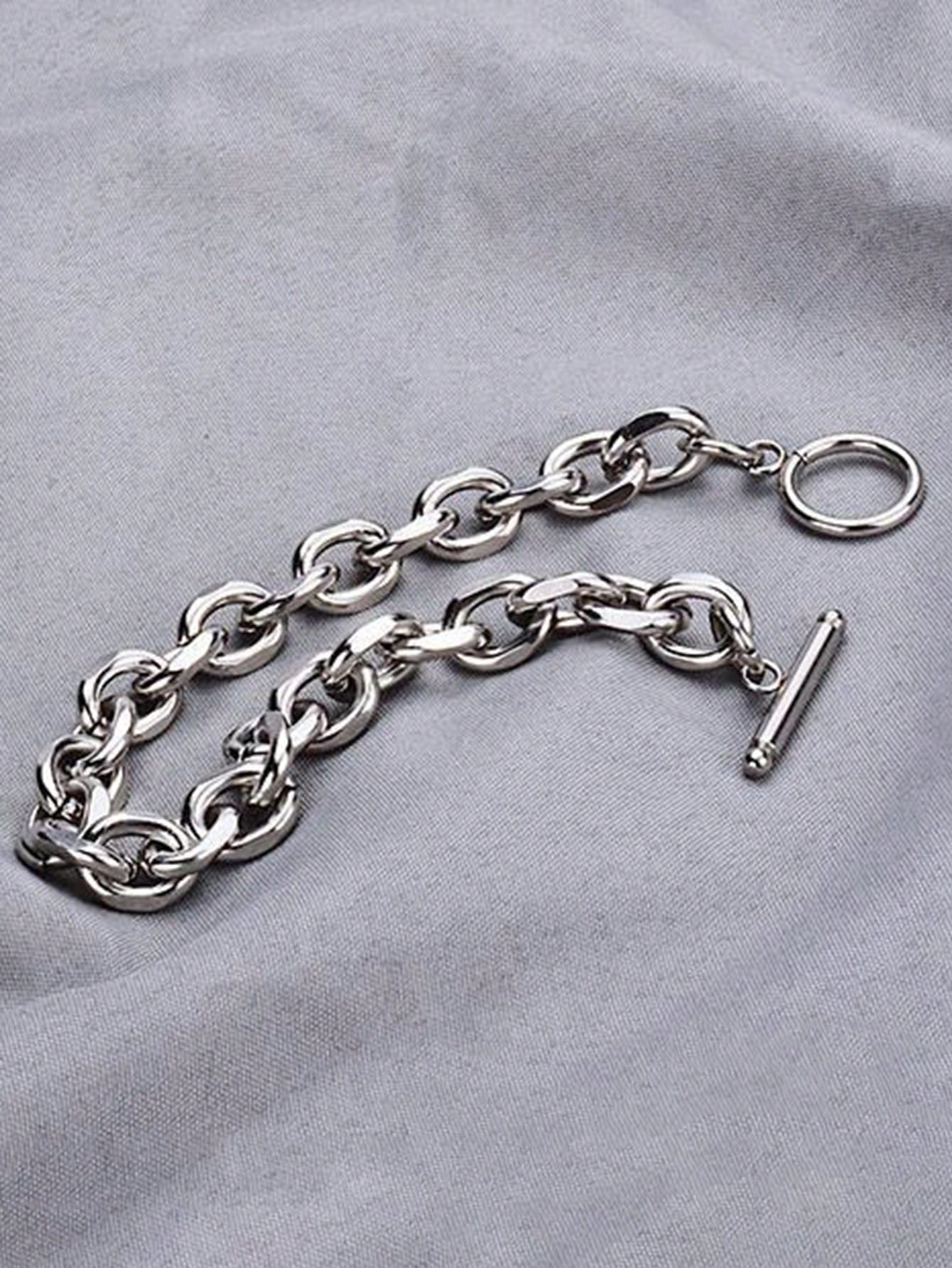 1pc Fashionable Hip-Hop Stainless Steel O-Ring OT Clasp Chunky Bracelet, Minimalist Men's Stainless Steel Bracelet Suitable For Daily Wear