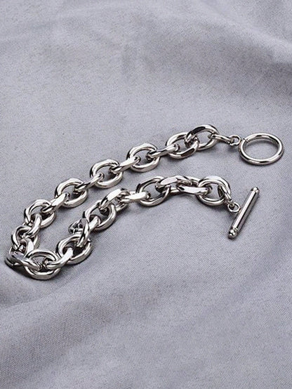 1pc Fashionable Hip-Hop Stainless Steel O-Ring OT Clasp Chunky Bracelet, Minimalist Men's Stainless Steel Bracelet Suitable For Daily Wear