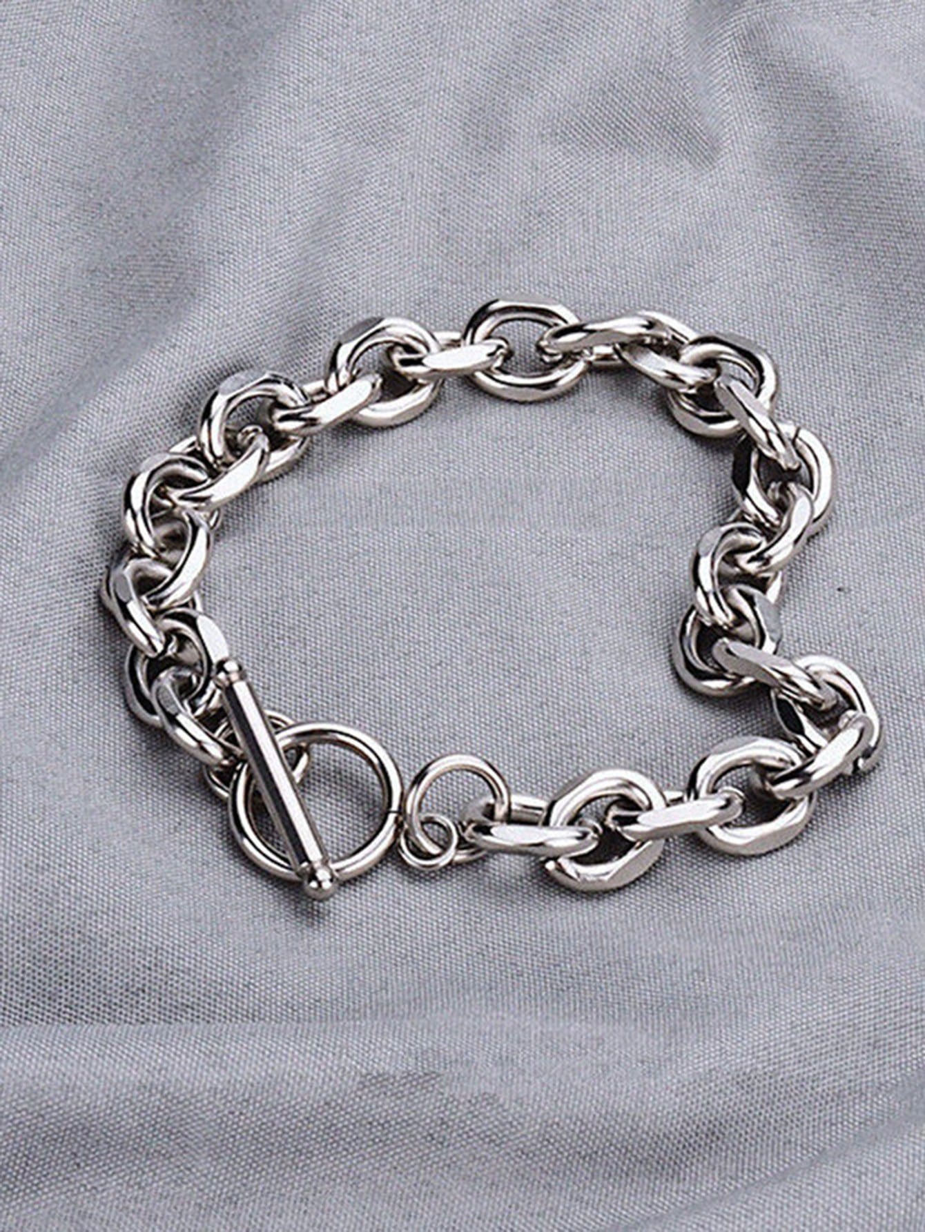 1pc Fashionable Hip-Hop Stainless Steel O-Ring OT Clasp Chunky Bracelet, Minimalist Men's Stainless Steel Bracelet Suitable For Daily Wear
