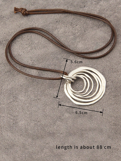1pc Fashionable Minimalist 7 Layered Asymmetrical Flat Circle Alloy Pendant Long Chain Necklace For Women