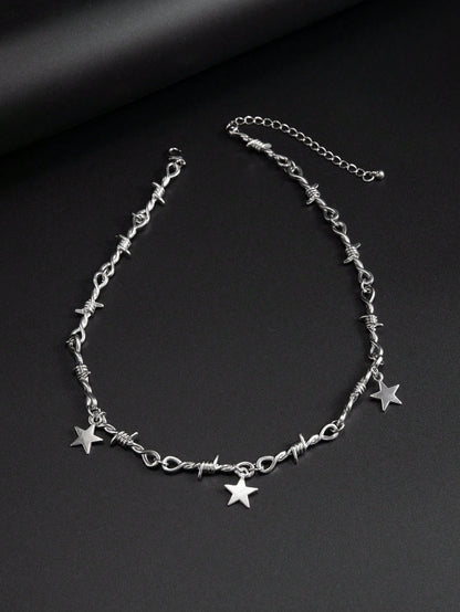 1pc Fashionable Punk Star Pendant Twist Chain Necklace For Men, Daily/Party Wear