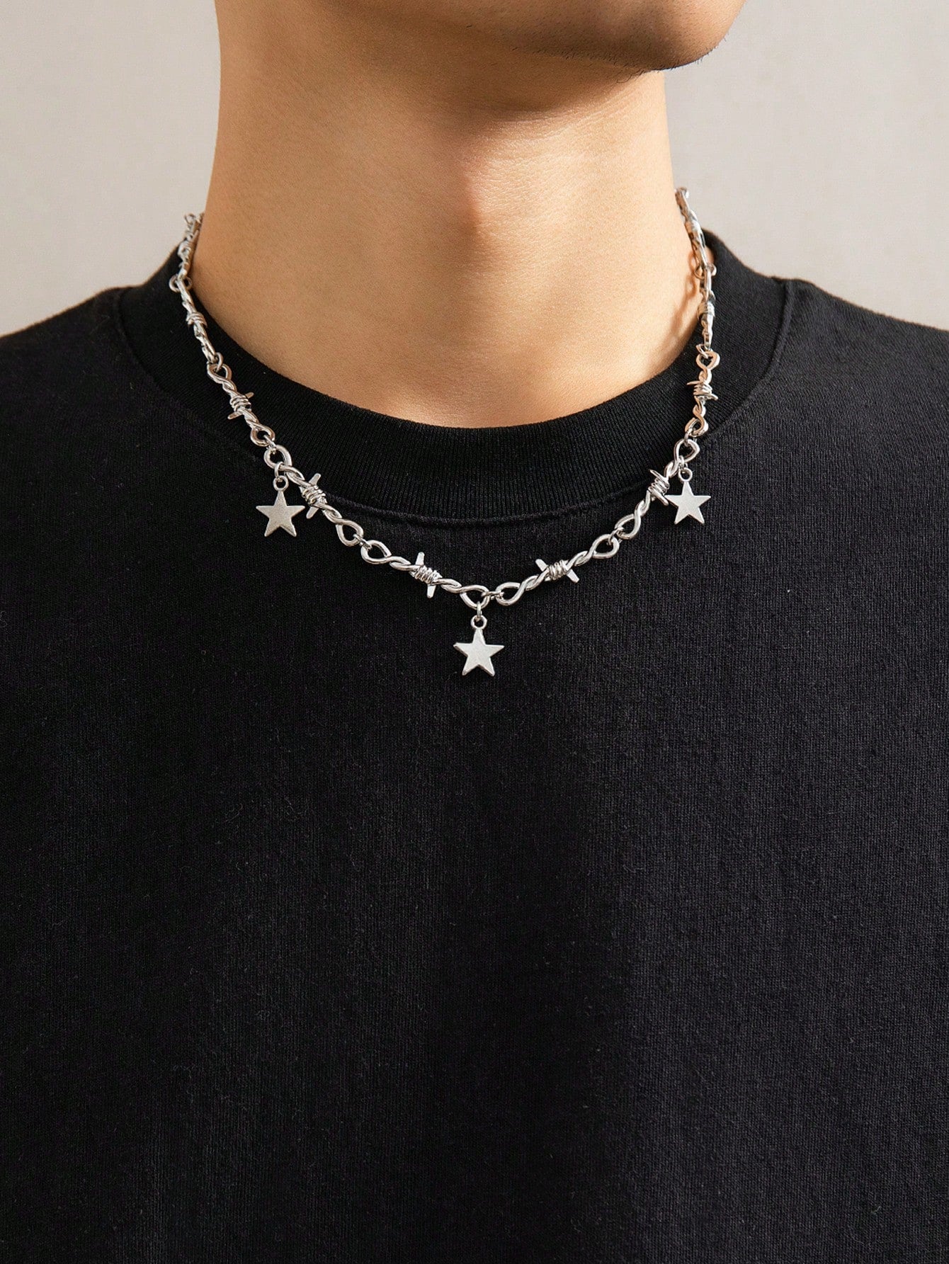 1pc Fashionable Punk Star Pendant Twist Chain Necklace For Men, Daily/Party Wear