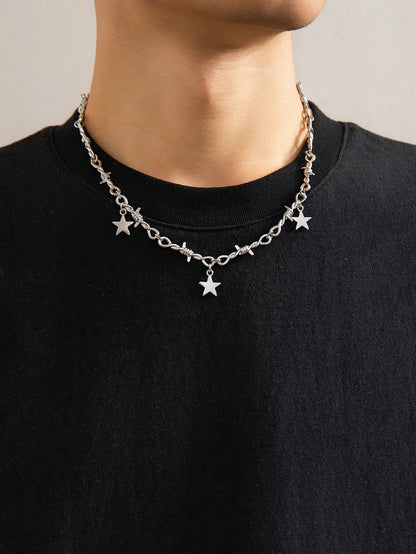 1pc Fashionable Punk Star Pendant Twist Chain Necklace For Men, Daily/Party Wear