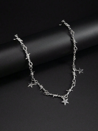 1pc Fashionable Punk Star Pendant Twist Chain Necklace For Men, Daily/Party Wear
