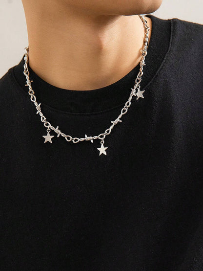1pc Fashionable Punk Star Pendant Twist Chain Necklace For Men, Daily/Party Wear