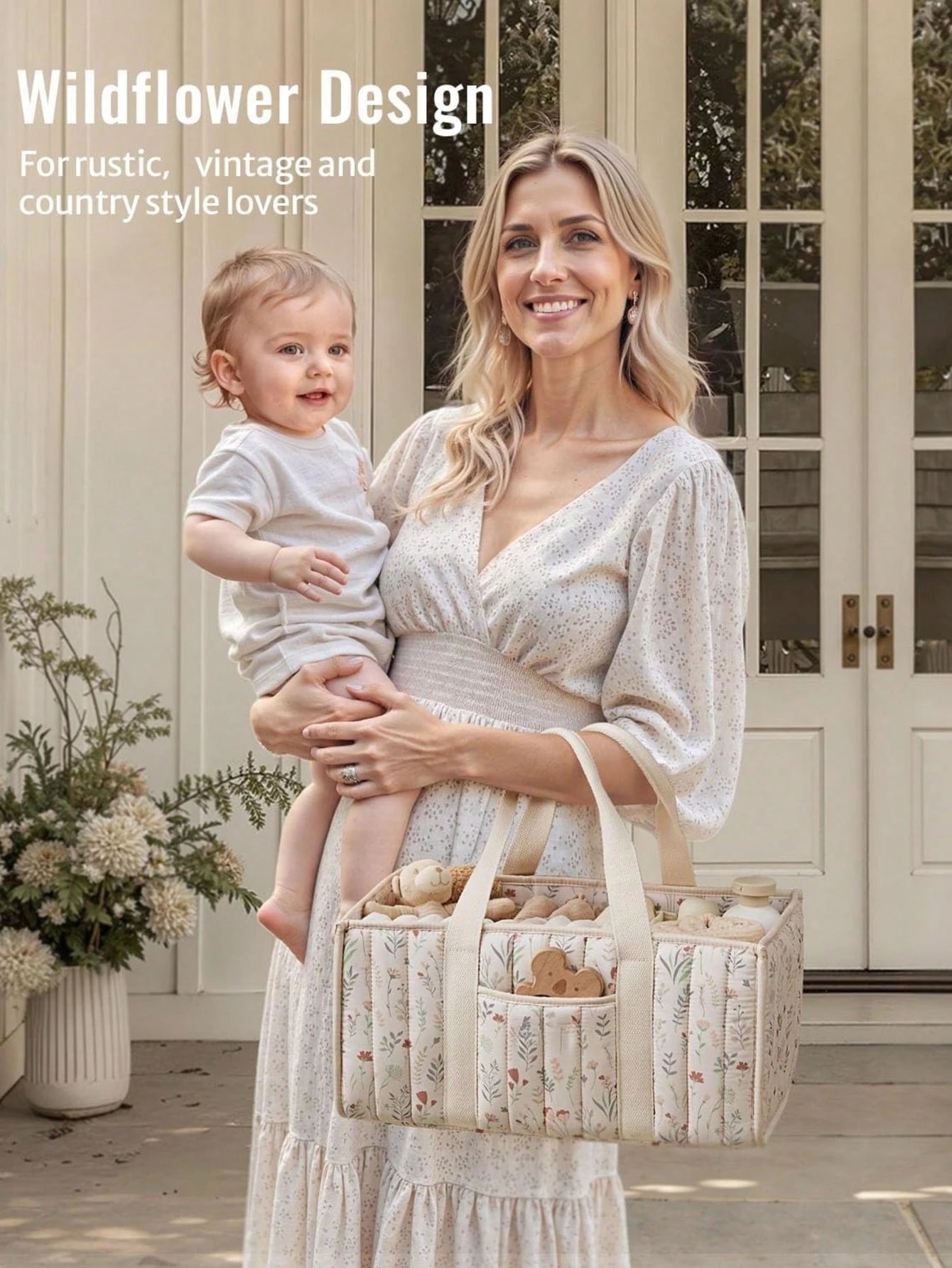 1pc Floral Diaper Caddy Organizer, Stylish Nursery Storage Basket- Gift For Baby Shower, Baby Registry Must Have, Newborn Essentials, Baby Caddy Organizer(Flower Prints In Randomized Positions)