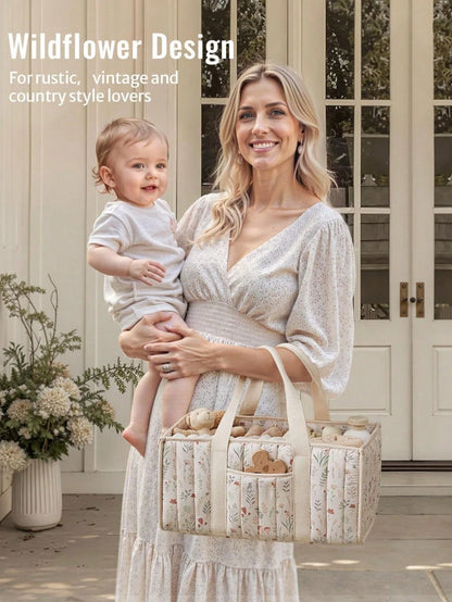1pc Floral Diaper Caddy Organizer, Stylish Nursery Storage Basket- Gift For Baby Shower, Baby Registry Must Have, Newborn Essentials, Baby Caddy Organizer(Flower Prints In Randomized Positions)